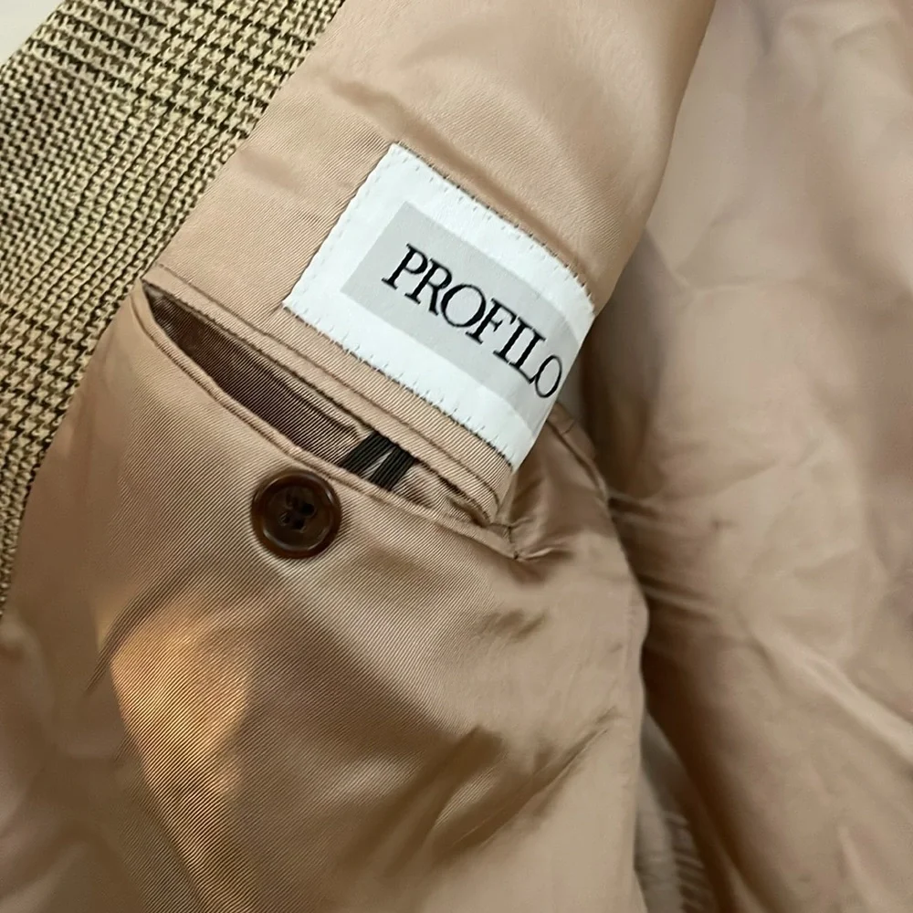 3 for $25! Gruppo GFT Men’s Brown Plaid Silk Wool blazer,‎ size 42 (L)